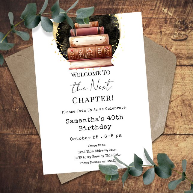Invitation Livres vintages Prochain Chapitre 40e Anniversaire (Créateur téléchargé)