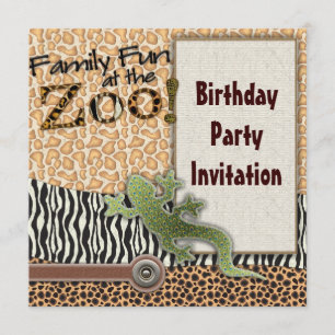 Invitation Lizard Zebra Safari Zoo Anniversaire Fête Invitati