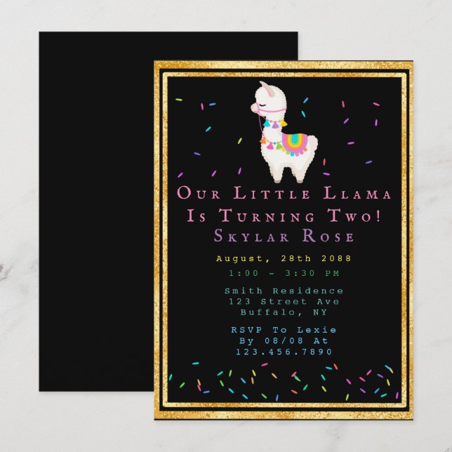 Invitation Llama 00e fête d'anniversaire (Devant / Derrière)