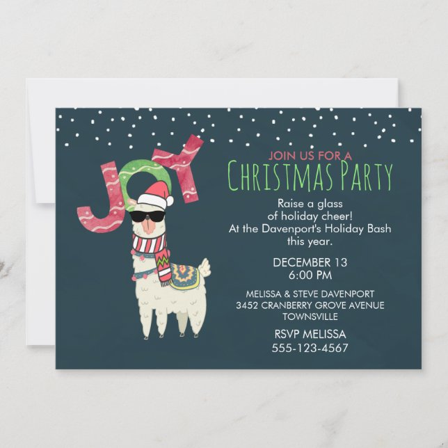 Invitation Llama à Santa Hat et lunettes de soleil Fête de No (Devant)