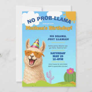 Invitation Llama Birthday Party Invite, No Prob-Llama