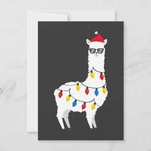 Invitation Llama de Noël Chapeau de Père Noël Lunettes de sol