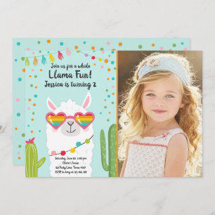 Invitation Llama Fiesta Lunettes de soleil Coeur Anniversaire