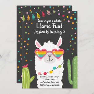 Invitation Llama Fiesta Lunettes de soleil Coeur Anniversaire