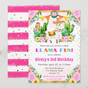 Invitation Llama Fleur d'été Aquarelle Anniversaire Enfants