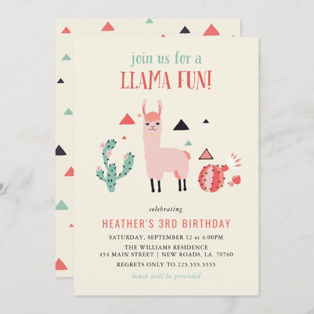 Invitation Llama Fun Anniversaire (Devant / Derrière)