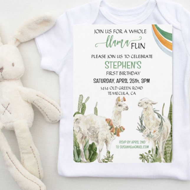 Invitation Llama Fun Anniversaire Fête Fiesta Cactus (Créateur téléchargé)