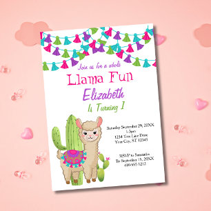 Invitation Llama Fun premier 1er Rose Violet Cactus Anniversa