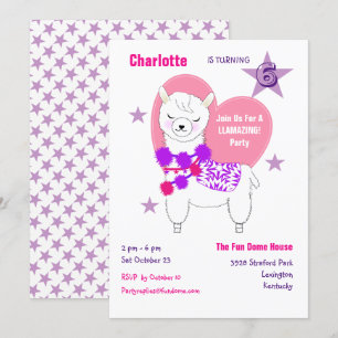 Invitation Llama Llamazing Girls mignonne fête d'anniversaire