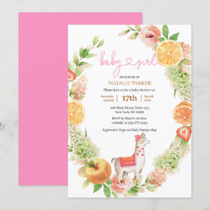 Invitation Llama Mama Agrumes Flore Vert Bébé Fille Douche