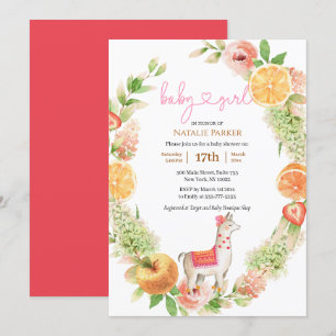 Invitation Llama Mama Agrumes Flore Vert Bébé Fille Douche