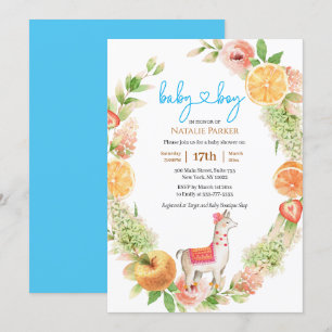 Invitation Llama Mama Agrumes Flore Vert Bébé Garçon Douche