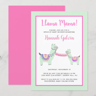 Invitation Llama Mama Vert Rose Conduite Festive Par Baby sho