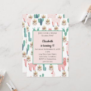 Invitation Llama rose et vert Cactus mignonne Anniversaire de