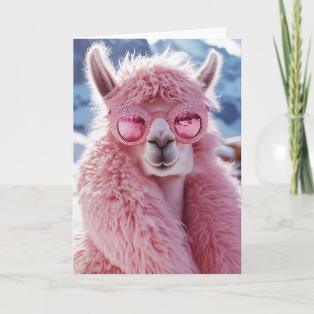 Invitation Llama rose glamour - Icône mode hiver (Devant)