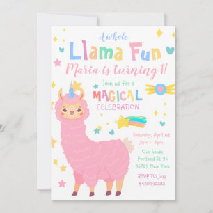 Invitation Llamacorn Magique Llama Enfants Coloré Anniversair