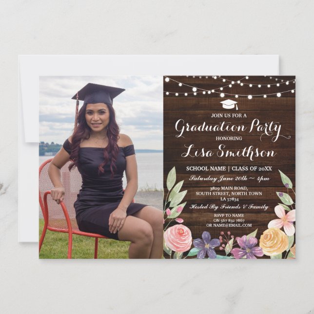 Invitation L'obtention du diplôme rustique fleurit la photo (Devant)