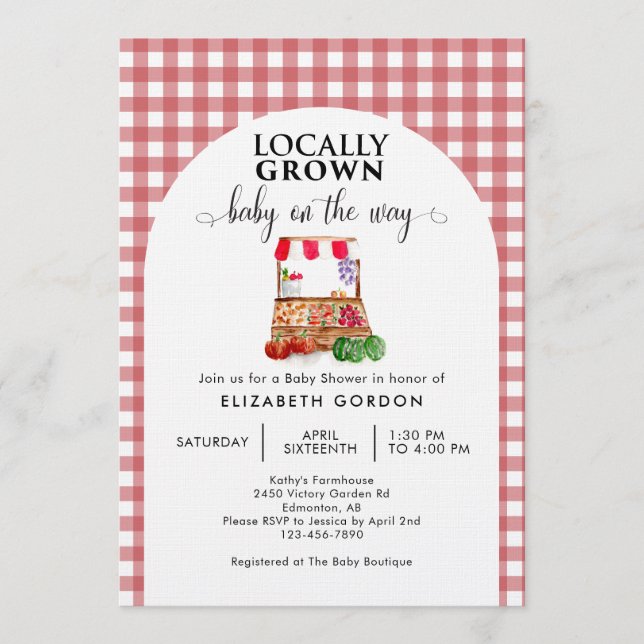 Invitation Locally Grown Baby Shower Farm Market Gingham (Devant)
