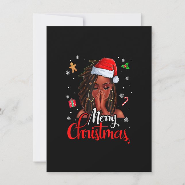 Invitation Loc'd Hair Black Woman Joyeux Noël Santa Hat X (Devant)