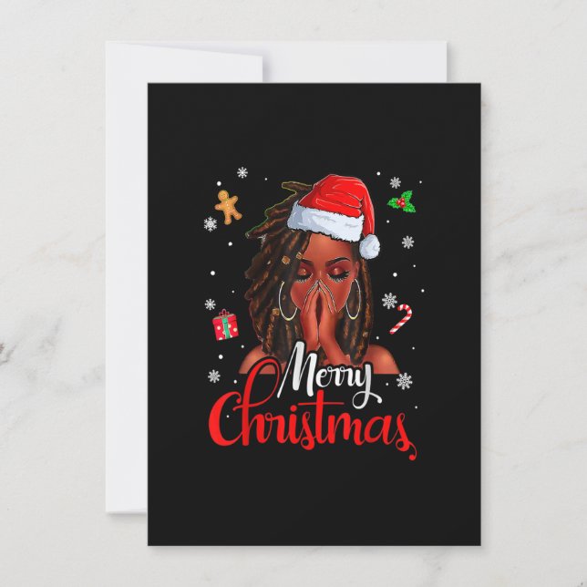 Invitation Loc'd Hair Black Woman Joyeux Noël Santa Hat X (Devant)