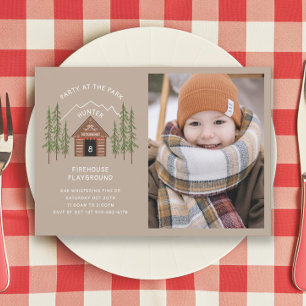 Invitation Log Cabine Outdoorsman Mountain fête d'anniversair