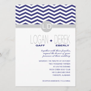 Invitation Logan Chevron   gris marine PAPIER BLANC DE BASE