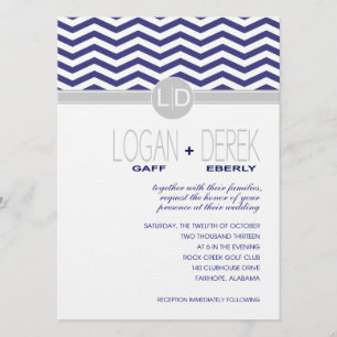 Invitation Logan Chevron   gris marine PAPIER LIN