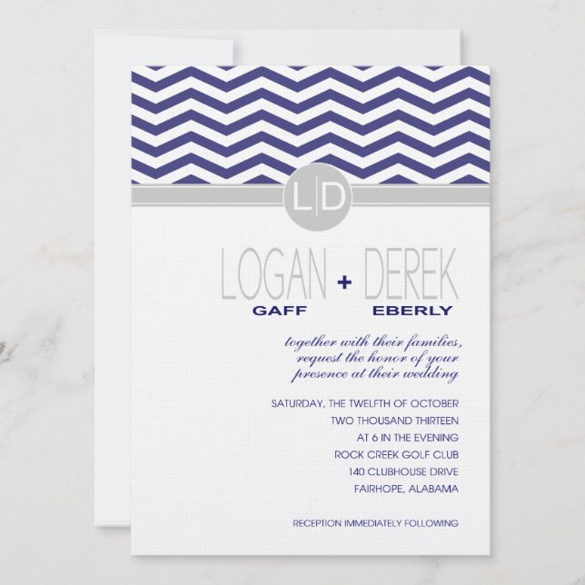 Invitation Logan Chevron | papier LIN EN gris marine (Devant)