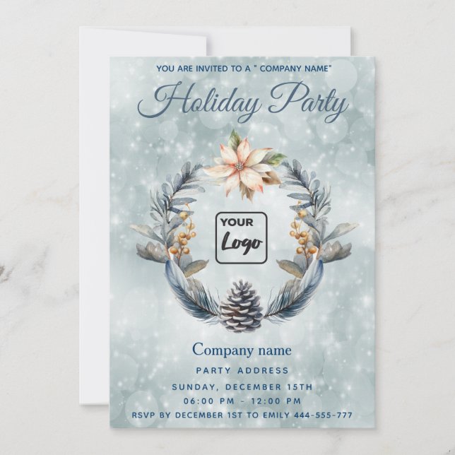 Invitation Logo Boho Pine cône wreath fête fêtes entreprise (Devant)