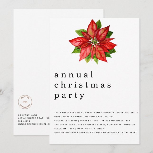 Invitation Logo de l'employé de Noël Poinsettia Business (Devant / Derrière)
