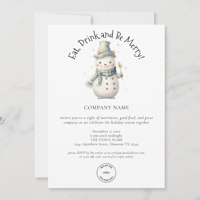 Invitation Logo de l'entreprise Cute Snowman QR Code Noël (Devant)