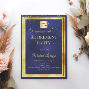 Invitation Logo d'entreprise de retraite confettis bleu marin