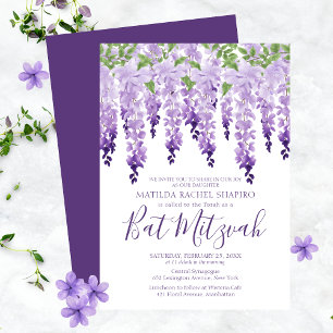 Invitation Logo d'entreprise Wisteria aquarelle Bat Mitzvah