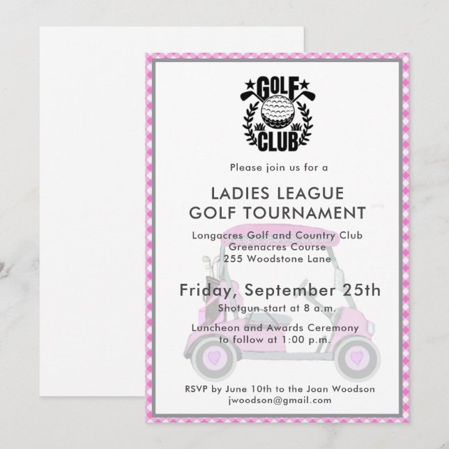Invitation Logo du tournoi de la ligue des dames de golf Club (Devant / Derrière)