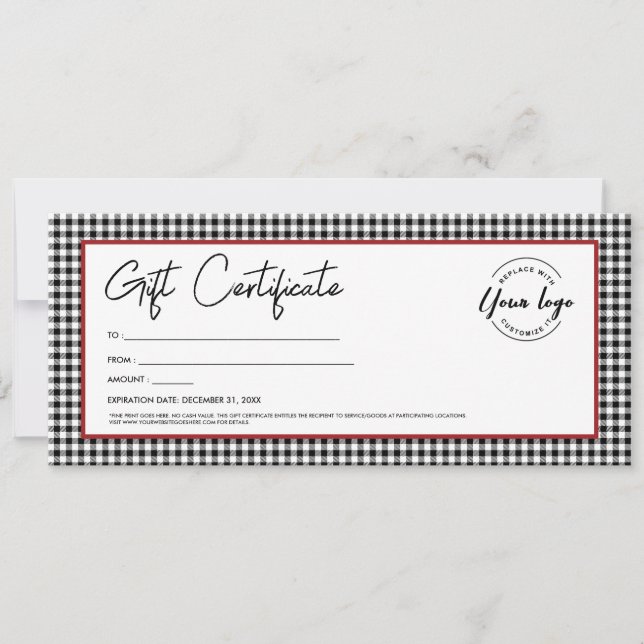 Invitation Logo en plâtre blanc noir Certificat cadeau de vac (Devant)