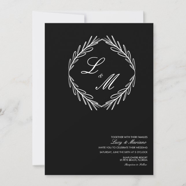 Invitation Logo Mariage de la branche de script élégant monog (Devant)