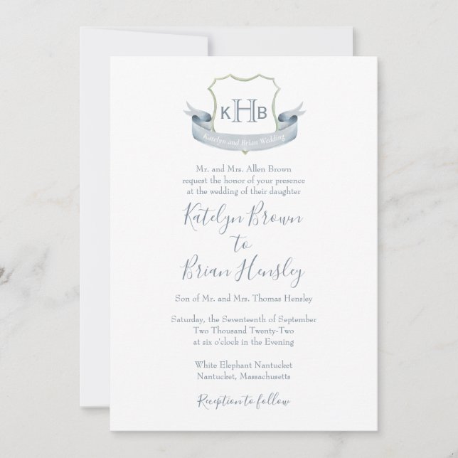 Invitation Logo Monogram Crest mariage Classique (Devant)