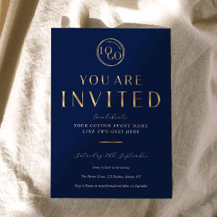 Invitation Logo Navy et Or Gala Élégant d'Affaires