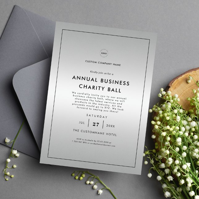 Invitation Logo Silver Grey Business Company Dinner Party (Créateur téléchargé)