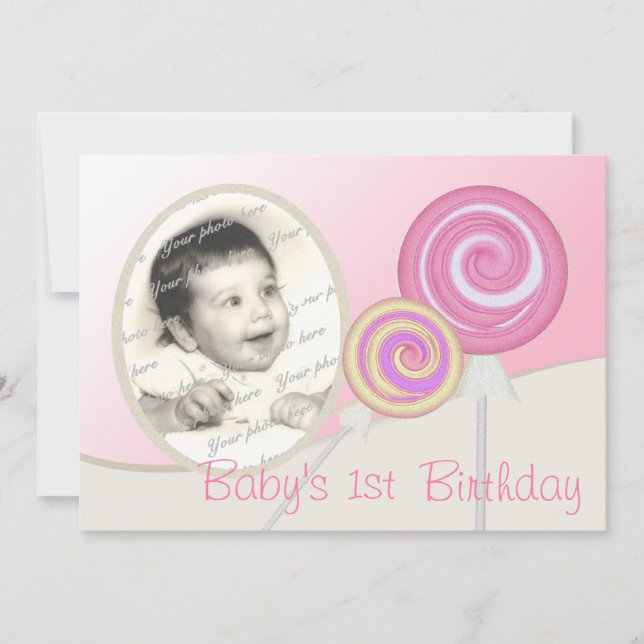 Invitation Lollipop premier anniversaire du bébé (Devant)