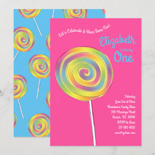 Invitation Lollipop Rainbow Candy Enfants 1er anniversaire fê