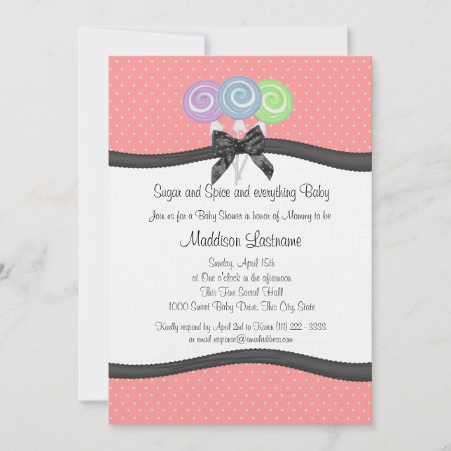 Invitation Lollipops et Baby shower Pois (Devant)