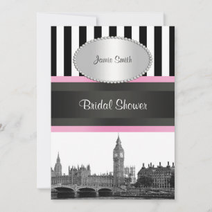 Invitation London Skyline BW Blk What Strp Rose Bridal Shwr