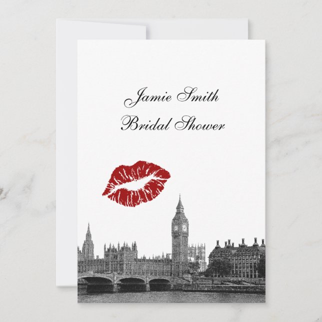 Invitation Londres Angleterre Skyline Kiss #1 BW V Fête des m (Devant)