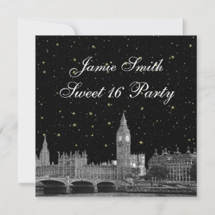 Invitation Londres Royaume-Uni Skyline Etched Starry do-it-yo
