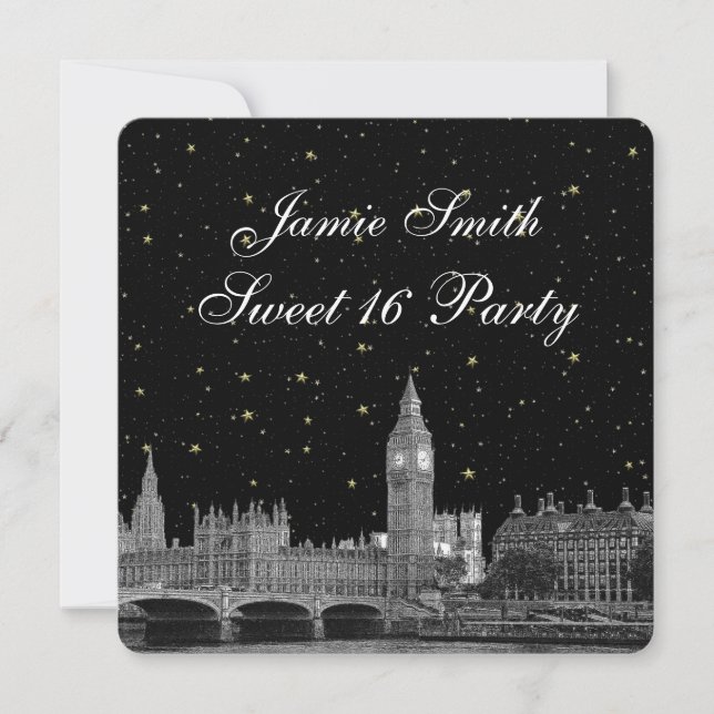 Invitation Londres Royaume-Uni Skyline Etched Starry do-it-yo (Devant)