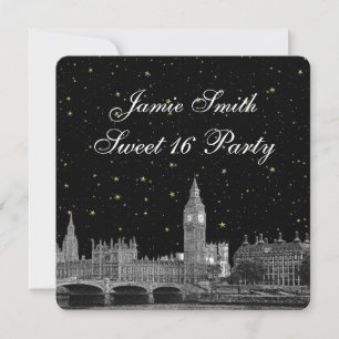 Invitation Londres Royaume-Uni Skyline Etched Starry do-it-yo