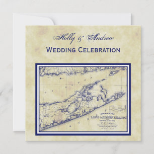 Invitation Long Island The Hamptons Map Distressed Mariage SQ