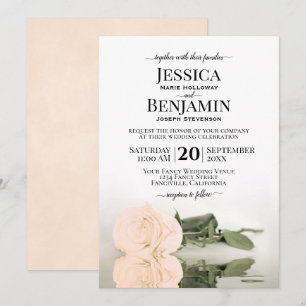 Invitation Long Stemmed Pêche Orange Rose Élégant Mariage