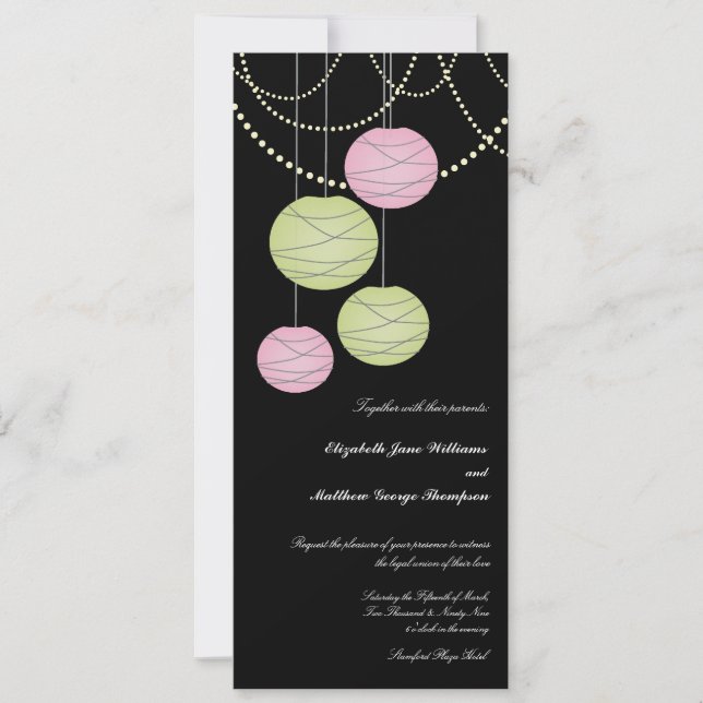 Invitation longtemps lanternes roses du Livre vert 4x9 (Devant)